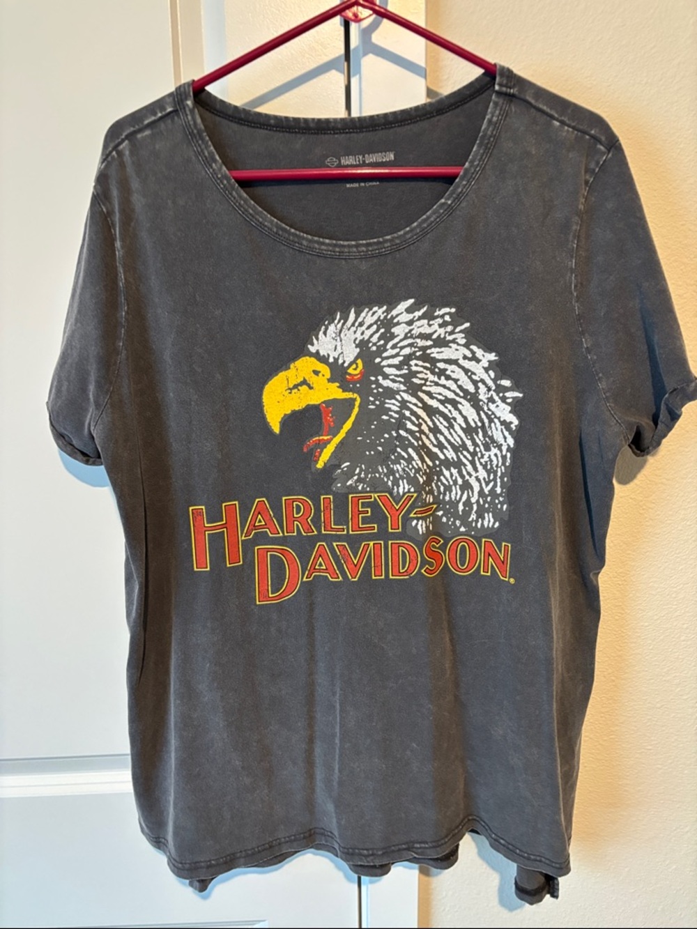 Harley-Davidson Black Tee with White Eagle and Yellow Beak
